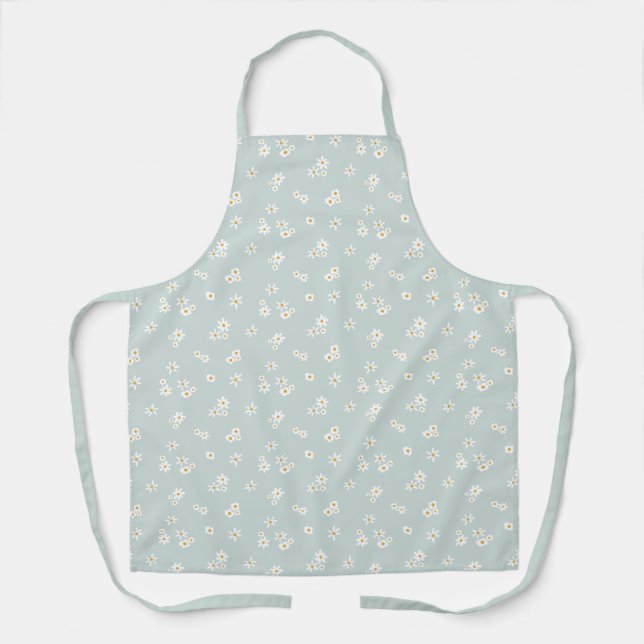 Tablier Petites fleurs blanches sur le bleu - motif sans s (Recto)