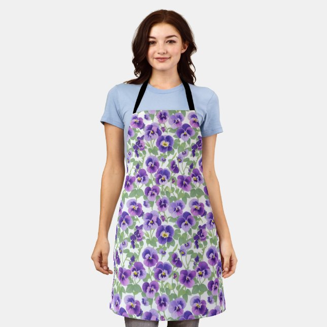 Tablier Petites Pansies violettes Pastel (Porté)