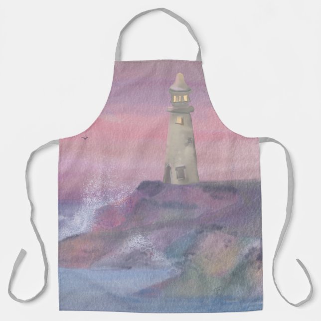 Tablier Phare de falaise côtière avec ciel rose (Recto)
