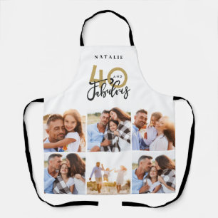 Tablier Photo collage blanc et or 40e anniversaire moderne