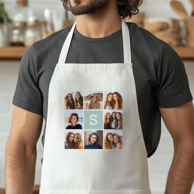 Tablier Photo Collage Custom Monogram Mint Green (Custom Apron with a Photo Collage)