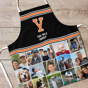 Tablier Photo Collage Famille Monogrammé Orange Noir