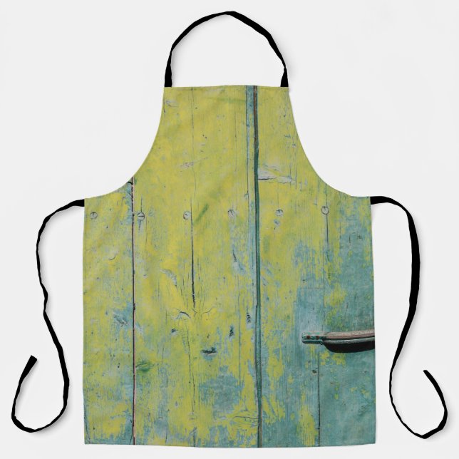 Tablier Photo de clôture en bois jaune et turquoise (Recto)