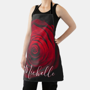Tablier Photographie vintage de rose rouge avec monogramme