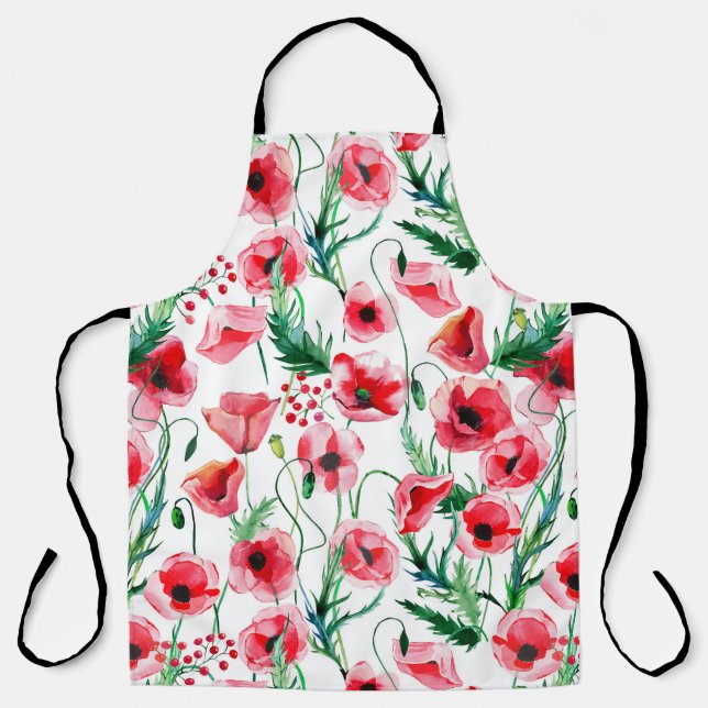 Tablier Photos rouges : aquarelle illustration florale (Recto)