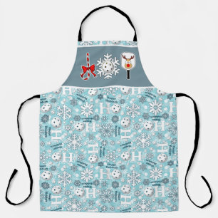 Tablier Pickleball Joie Noël Blue White Reindeer