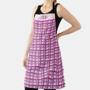 Tablier Pièce rose Plaid Personnalisé Monogramme Initiales