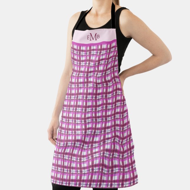 Tablier Pièce rose Plaid Personnalisé Monogramme Initiales (Insitu)
