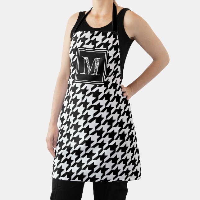 Tablier Pied de fond blanc noir classique | Monogramme mod (Insitu)