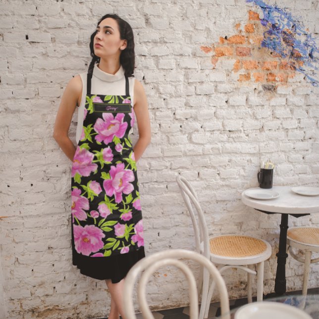 Tablier Pies roses Arrière - plan noir (Créateur téléchargé)