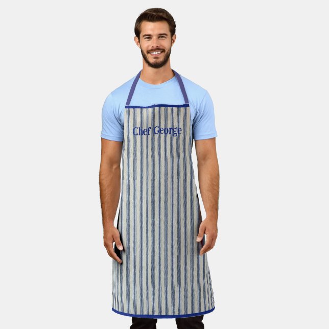 Tablier Pin Stripe Apron Nom Style français (Porté)