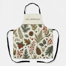 Pin vert rouge et baies Boho de vacances Aquarelle