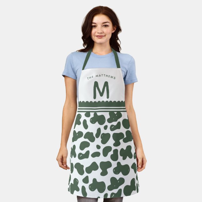 Tablier Pine Green Nom personnalisé & Monogram Motif de va (Porté)
