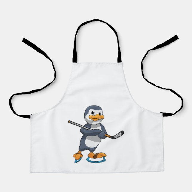 Tablier Pingouin au hockey sur glace avec bâton de hockey  (Recto)