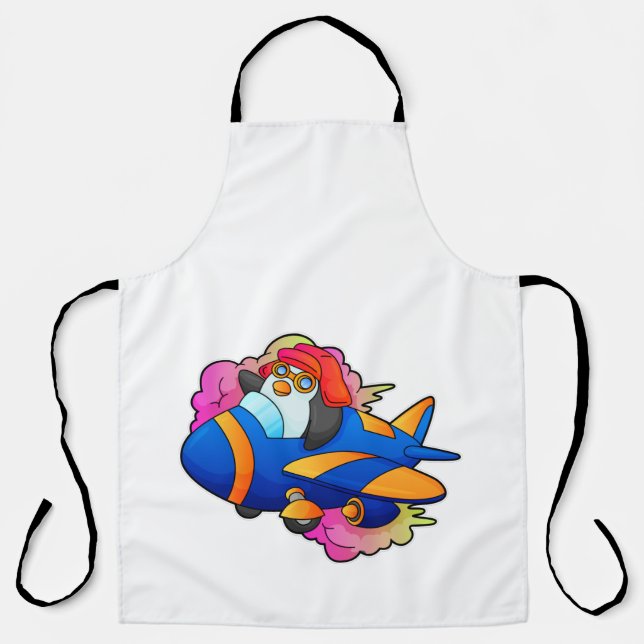 Tablier Pingouin comme pilote avec avion (Recto)
