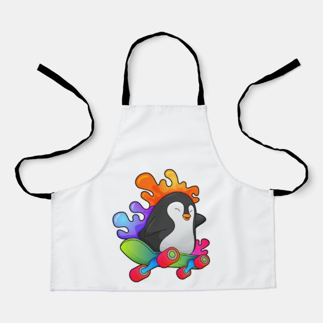 Tablier Pingouin en patinage avec skateboard (Recto)