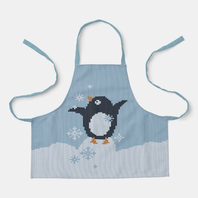 Tablier Pingouin nue flocons de neige Fêtes d'hiver (Recto)