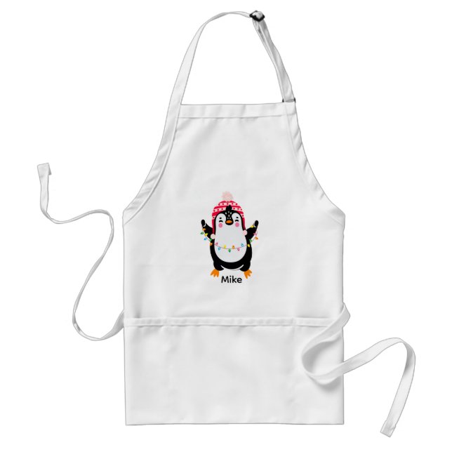 Tablier Pingouin scintillant avec lumières de Noël (Devant)