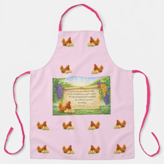 Tablier Pink All-Over Apron with Chickens & Bible Verse