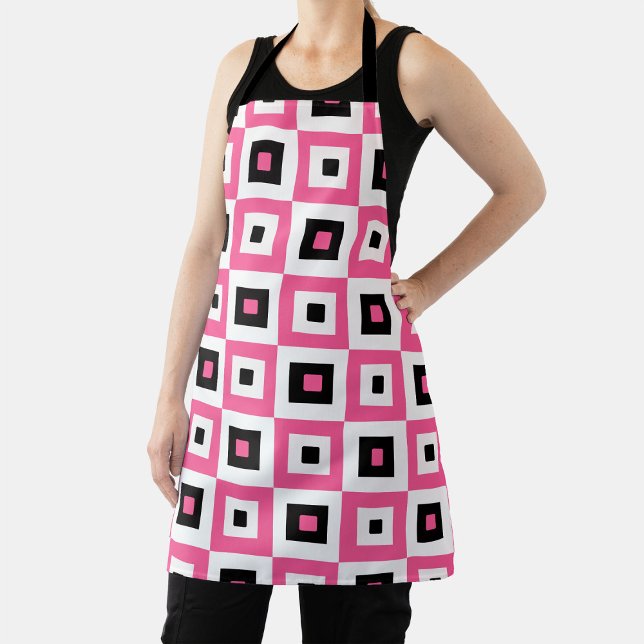 Tablier Pink Black and White Checkered Squares Pattern (Créateur téléchargé)