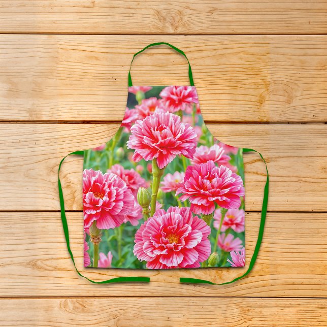 Tablier Pink Carnations Apron (Apron with pink carnations)