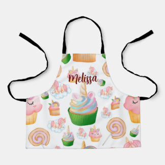 Tablier Pink Cute Aquarelle Baking Cupcake Unicorne