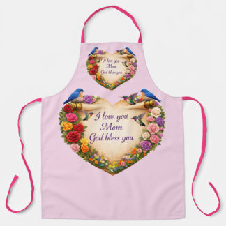 Tablier Pink Floral Heart  Kitchen Apron for Mom