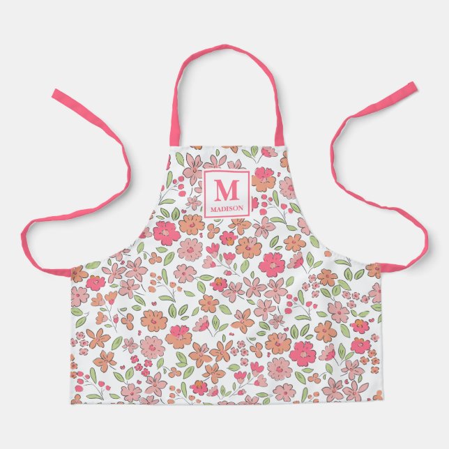 Tablier Pink Floral Monogram Apron (Recto)