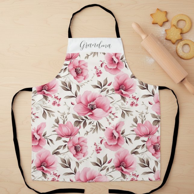 Tablier Pink Floral Personalized Grandma (Créateur téléchargé)