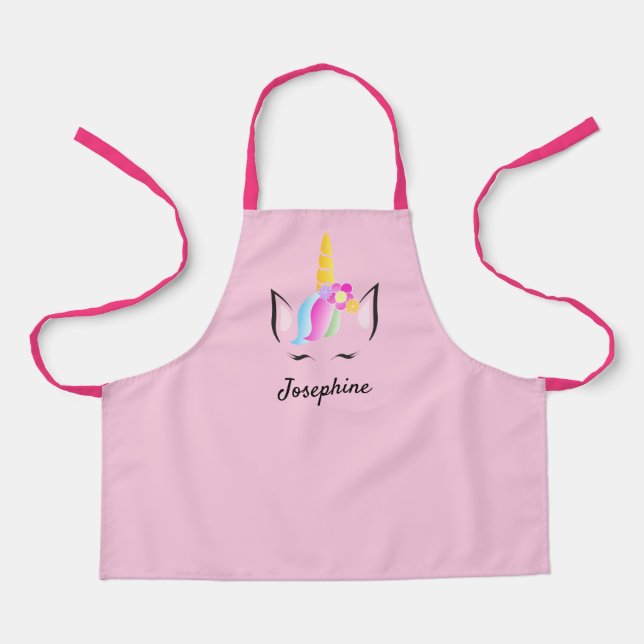Tablier Pink Girly mignon personnalisées licorne Apron pou (Recto)