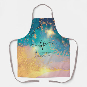 Tablier Pink Gold Marble Business Personnel Uniforme Monog