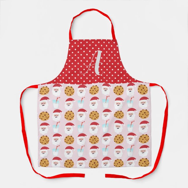 Tablier Pink Père Noël Lait et biscuits Apron, Moyen (Recto)