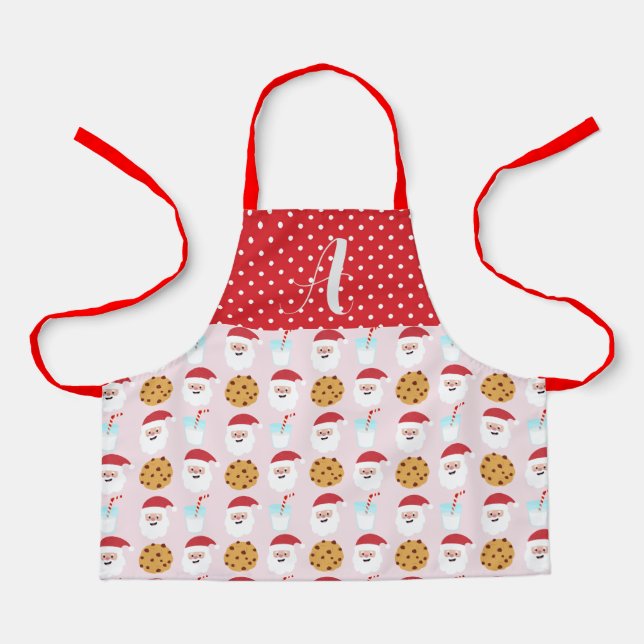 Tablier Pink Père Noël Lait et biscuits Apron, petit tabli (Recto)