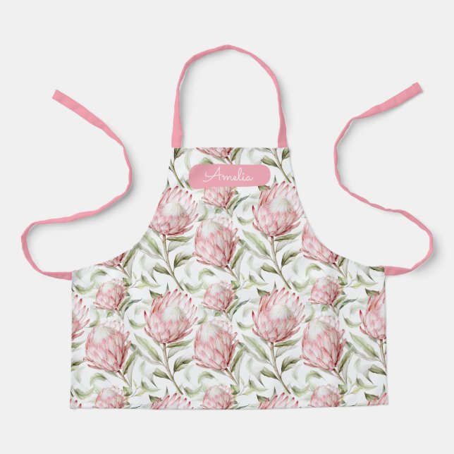 Tablier Pink Proteas Floral Apron personnalisé pour les en (Recto)