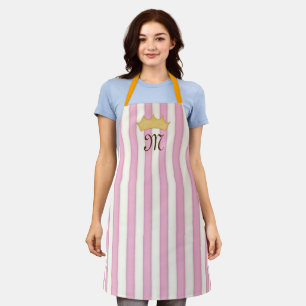 Tablier Pink Victorian Stripes Crowé Monogramme Princesse