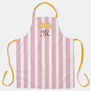 Tablier Pink Victorian Stripes Crowé Monogramme Princesse