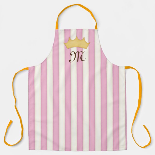 Tablier Pink Victorian Stripes Crowé Monogramme Princesse (Recto)