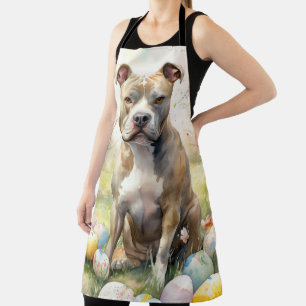 Tablier Pitbull Chien avec des oeufs de Pâques vacances