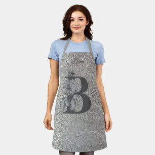 Tablier Pivoine argentée Élégant monogramme initial B Nom 