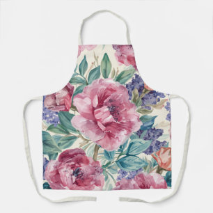 Tablier Pivoine botanique aquarelle floraison de lavande f