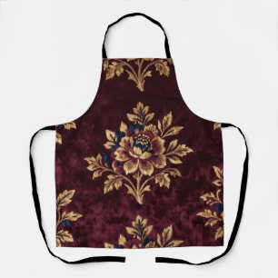 Tablier Pivoine en velours bordeaux avec broderie florale