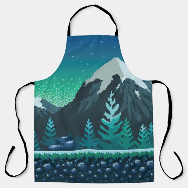 Tablier Pixel Art : Nuit des Montagnes Neiges. (Recto)