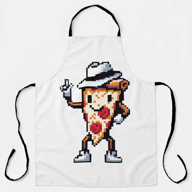 Tablier Pizza Slice Dansant - Pixel Drôle Art Conception a (Recto)