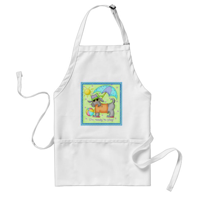 Tablier Plage Chien Whimsy Art Vert bleu (Devant)