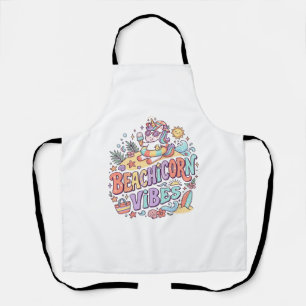 Tablier Plage de licorne Vibes Fantaisiste Fond Blanc