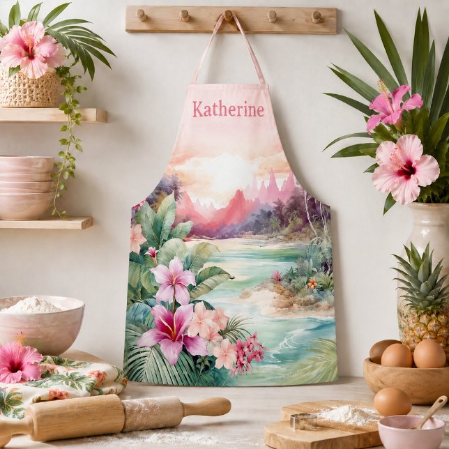 Tablier Plage Tropicale Rose (Créateur téléchargé)