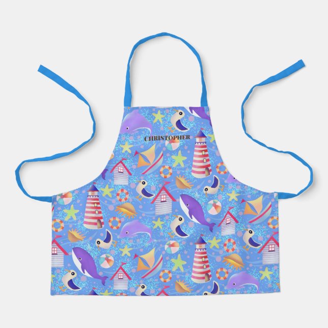 Tablier Plages amusantes Bleu Apron (Recto)