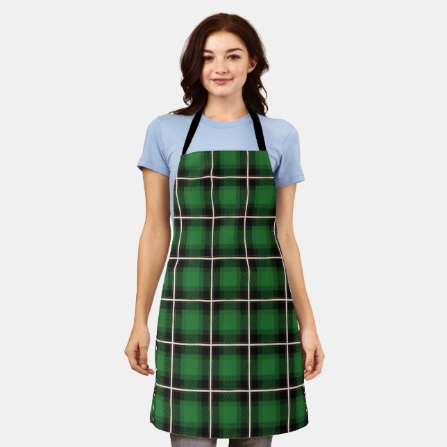 Tablier Plaid À damiers Festive vert, blanc et laiton (Porté)