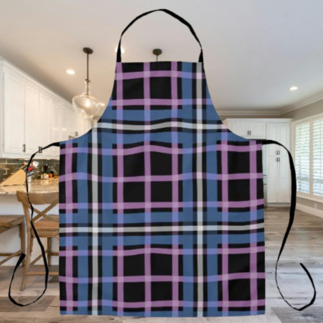 Tablier Plaid Apron – Blue & Lavender Checkered Kitchen (Créateur téléchargé)