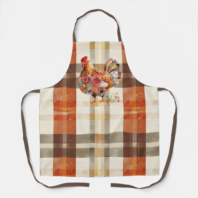 Tablier Plaid Automne avec design Rooster Coloré (Recto)